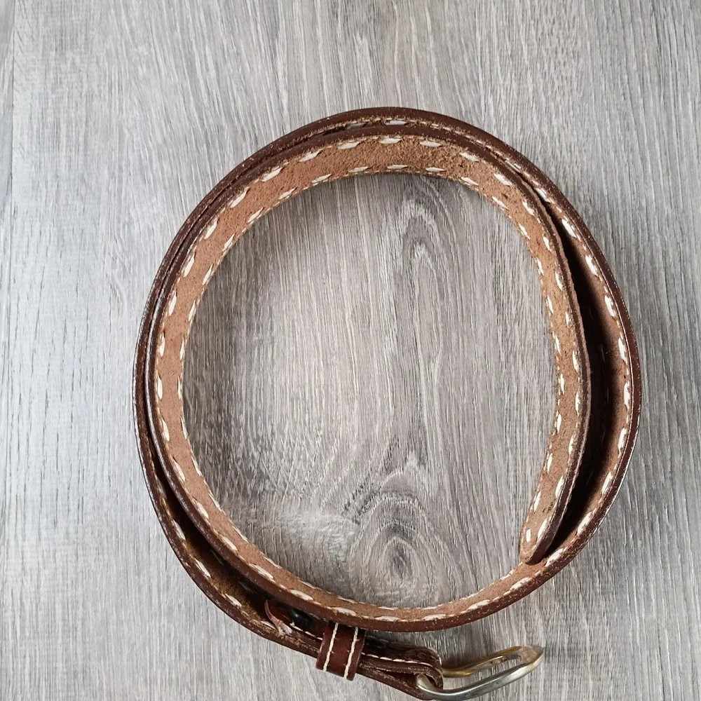 Hand Tooled‎ Leather Western Belt Size 42 GENE Saddle Cowboy Floral Buck Lacing*
